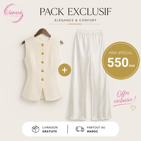 Pack Élégance Blanc – Gilet PROMOD + Pantalon Massimu Dutti Satin