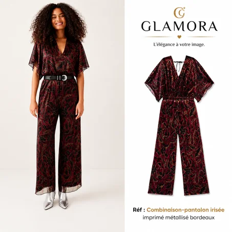 Combinaison-pantalon Promod irisée bordeaux