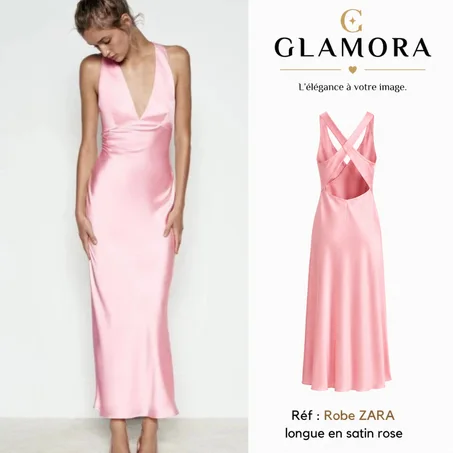 Robe ZARA longue en satin rose