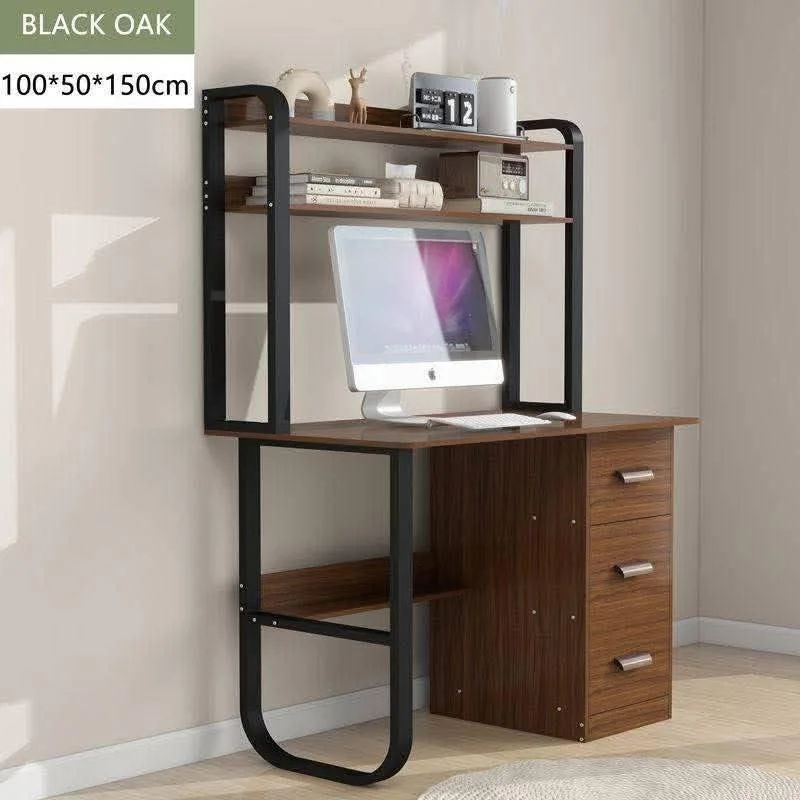 مكتب البلوط الأسود الهندسي ذو الأبعاد المثالية للمساحات المحدودة مع وحدات تخزين ذكية