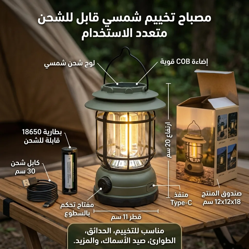 مصباح قابل للشحن بالشمس والكهرباء