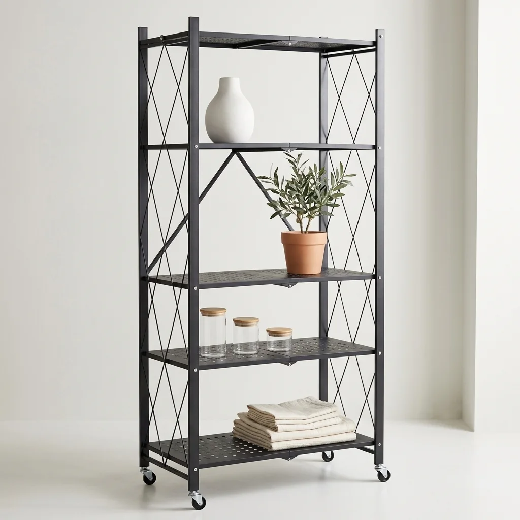 رف تخزين معدني قابل للطي 4 طبقات بعجلات