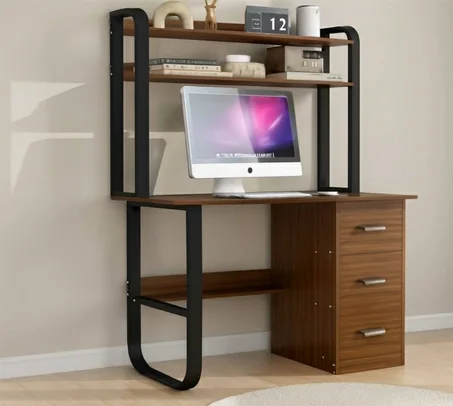 مكتب البلوط الأسود الهندسي ذو الأبعاد المثالية للمساحات المحدودة مع وحدات تخزين ذكية