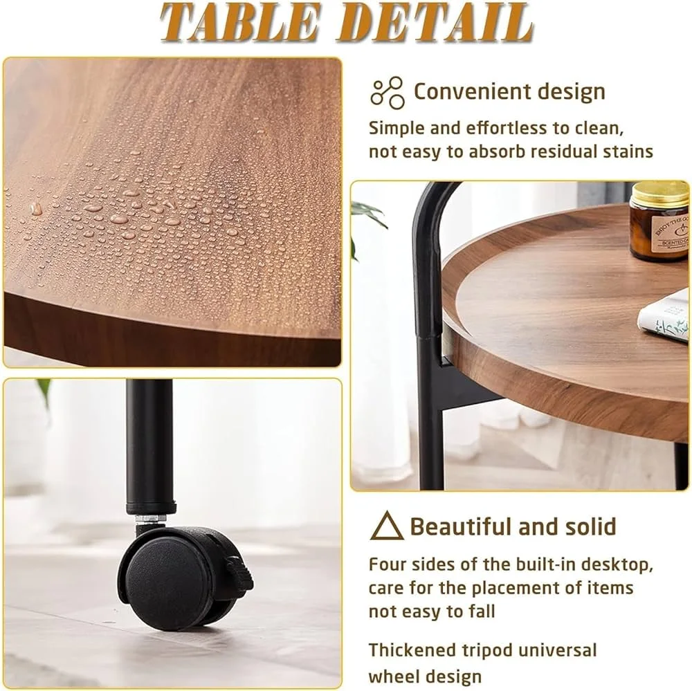 عربة تقديم وضيافة متحركة (طاولة دائرية برفين) - خشب ومعدن | الدفع عند الاستلام