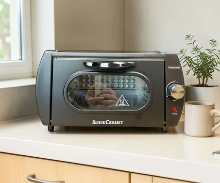 فرن تندور كهربائي مع ملحقات (صينية، شبك، ملعقة بيتزا، ملقط)