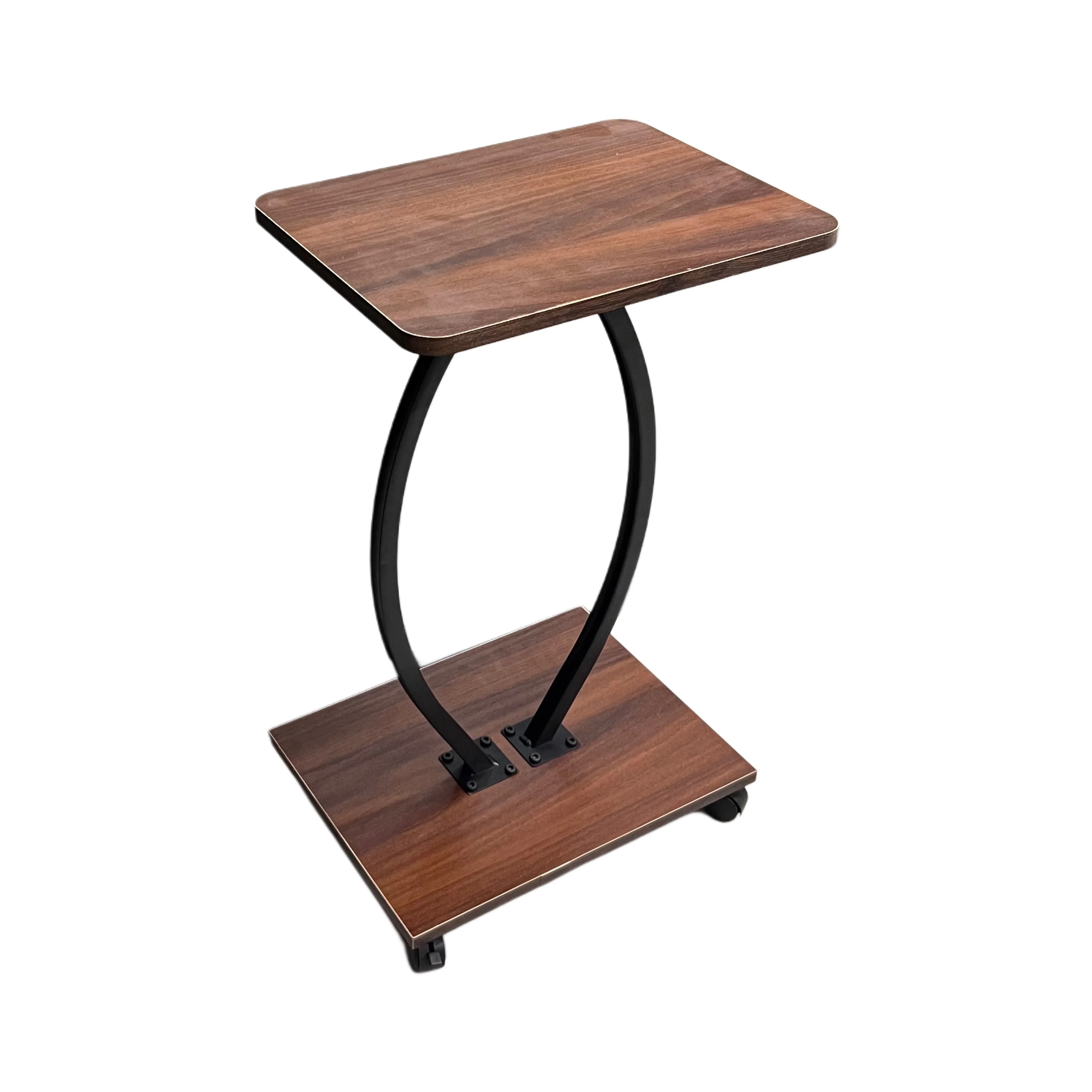 طاولة جانبية متحركة قابلة للتثبيت – تصميم C بعجلتين مع رف سفلي