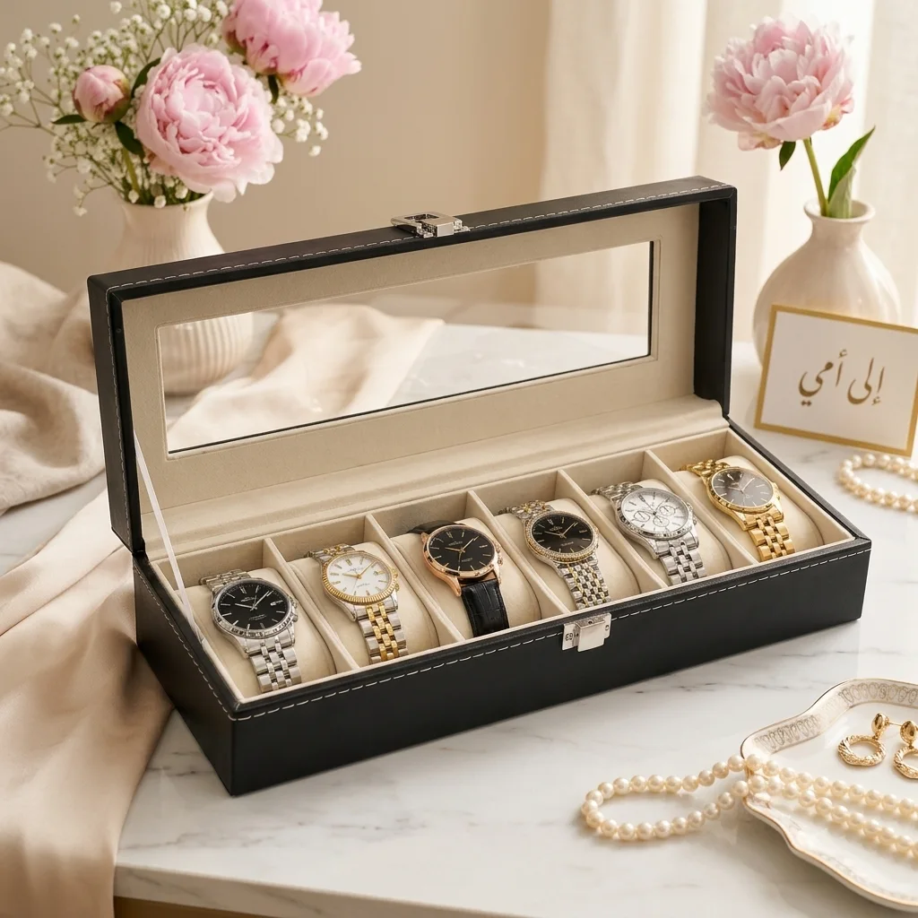 علبة تنظيم ساعات جلدية – 6 حصص