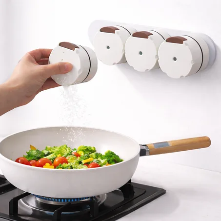 طقم علب توابل مغناطيسية جدارية – شفاف، نظام ضغط علوي 0.5 جرام، تركيب بدون حفر