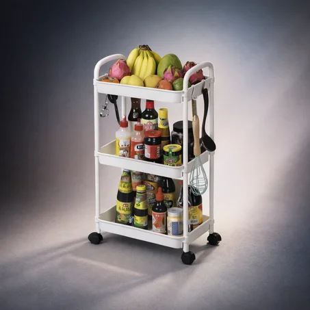 منظم المساحات الذكي - رف تخزين متحرك 3 طبقات مع عجلات (متعدد الاستخدامات)