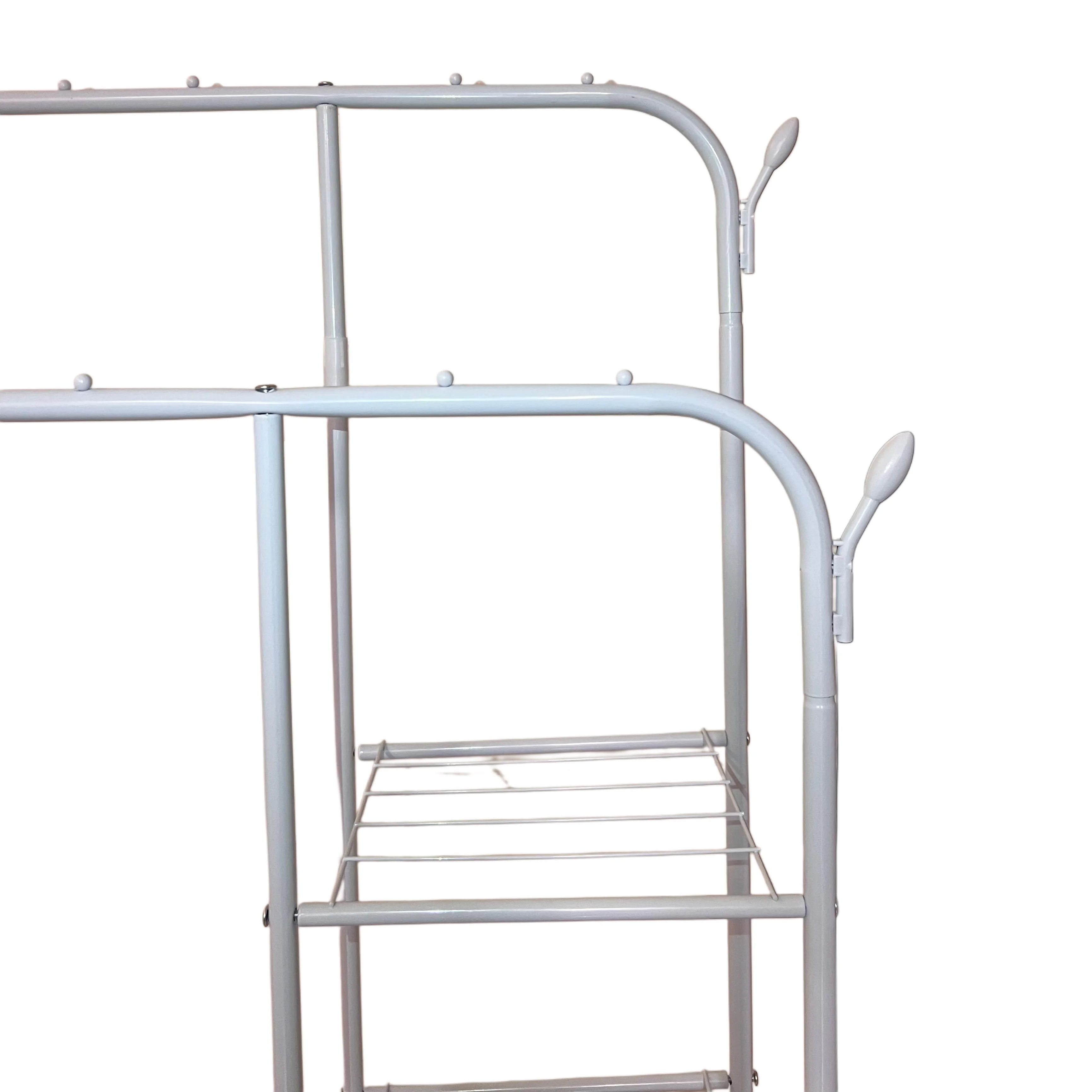 حامل ملابس مزدوج بعمودين و4 رفوف جانبية – سعة 88 كغم بعجلات قابلة للقفل