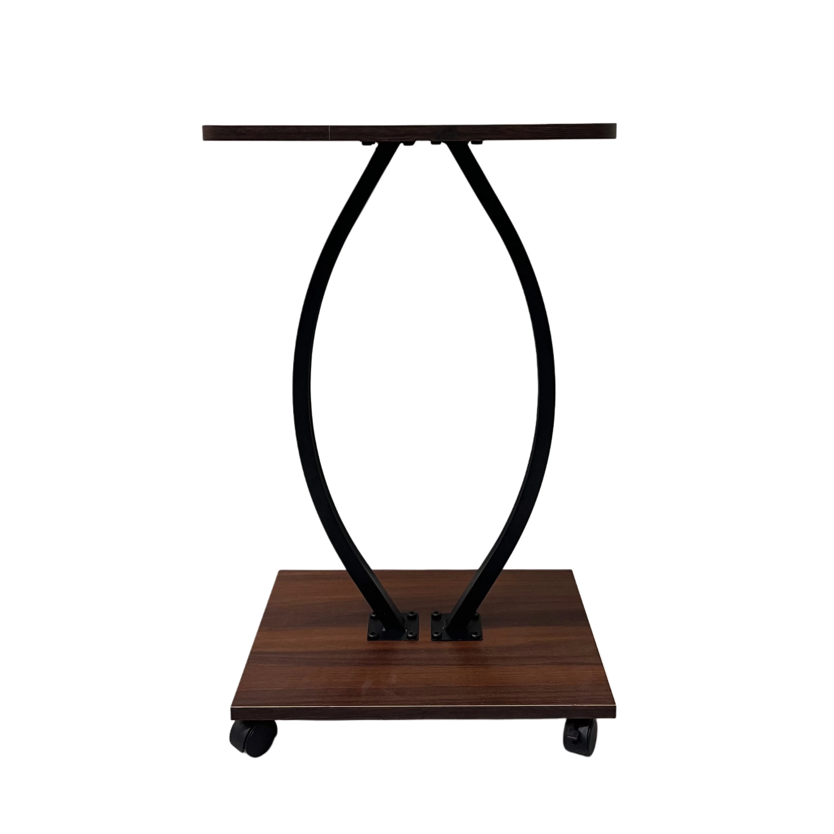 طاولة جانبية متحركة قابلة للتثبيت – تصميم C بعجلتين مع رف سفلي