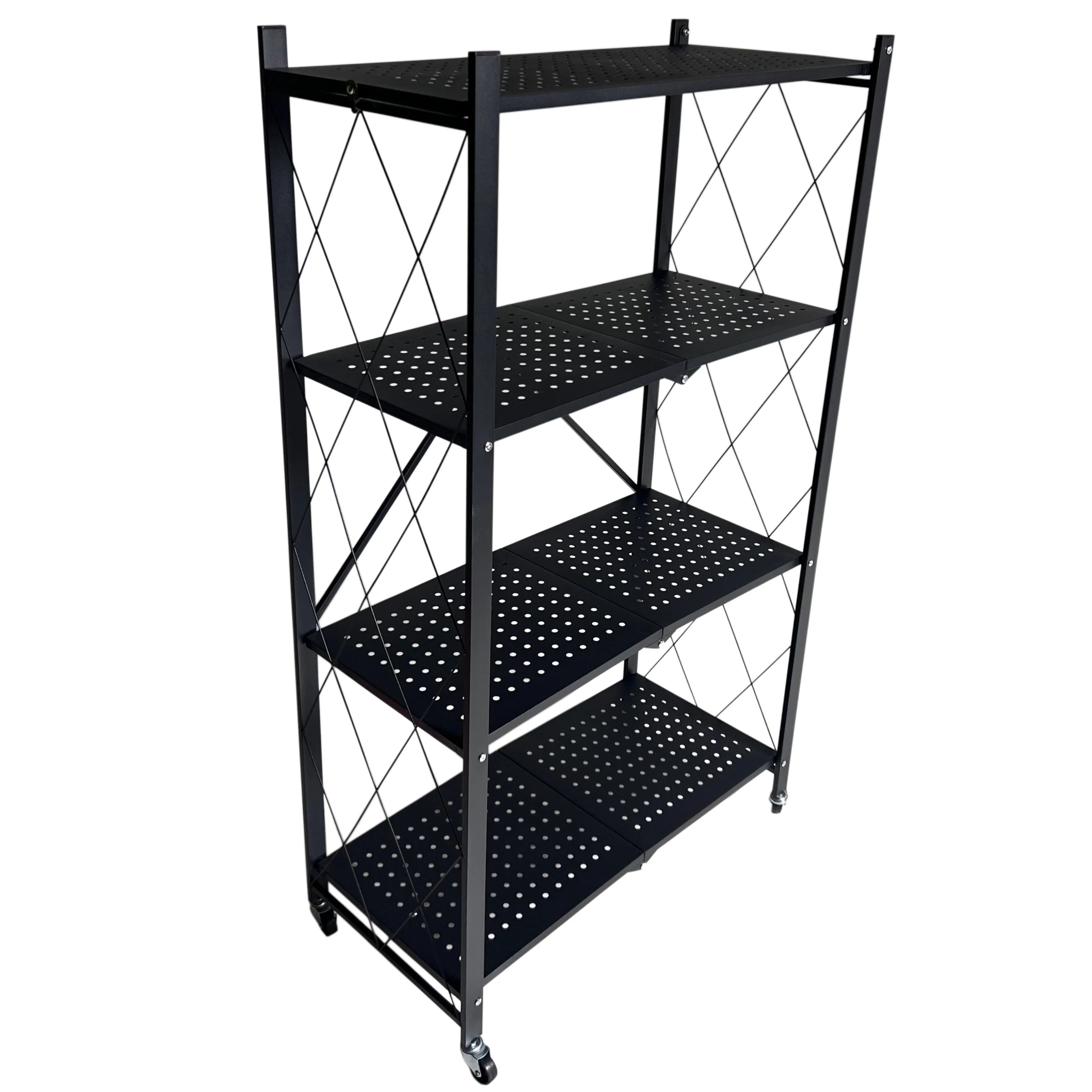 رف تخزين معدني قابل للطي 4 طبقات بعجلات