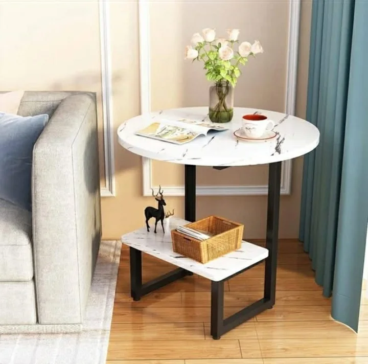 طاولة الزوايا الديكورية المزدوجة بتصميم الرخام اللامع الأنيق