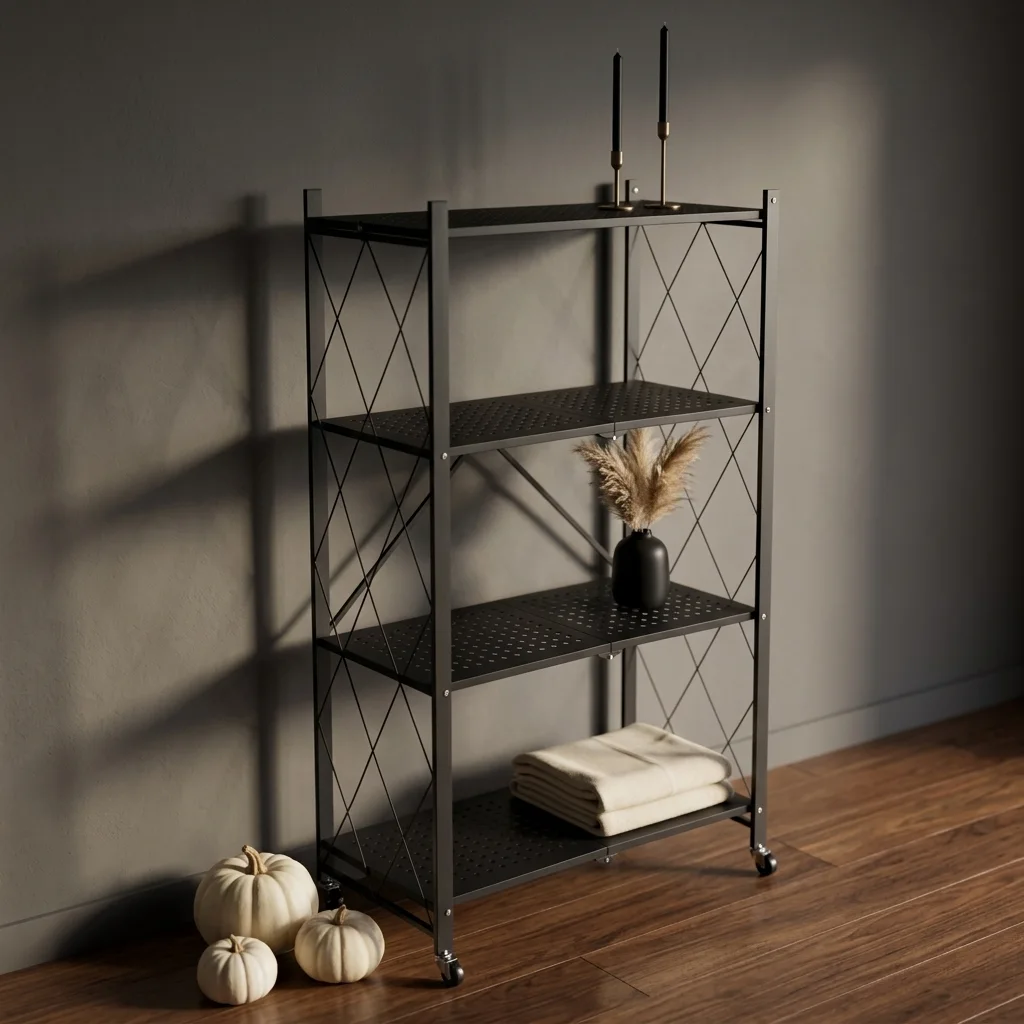 رف تخزين معدني قابل للطي 4 طبقات بعجلات