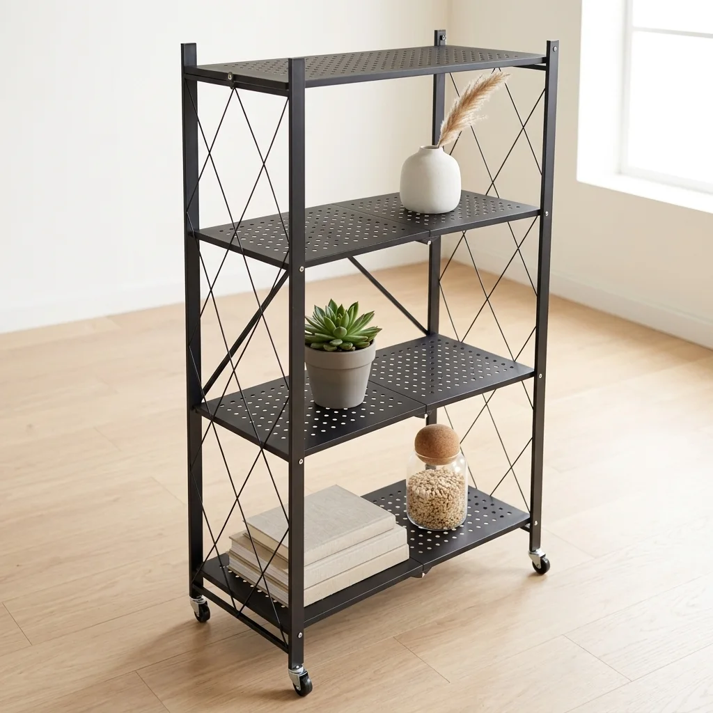 رف تخزين معدني قابل للطي 4 طبقات بعجلات