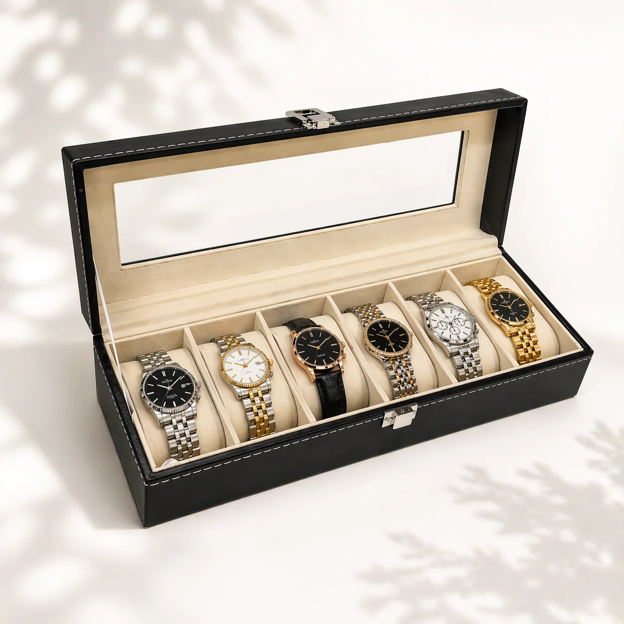 علبة تنظيم ساعات جلدية – 6 حصص