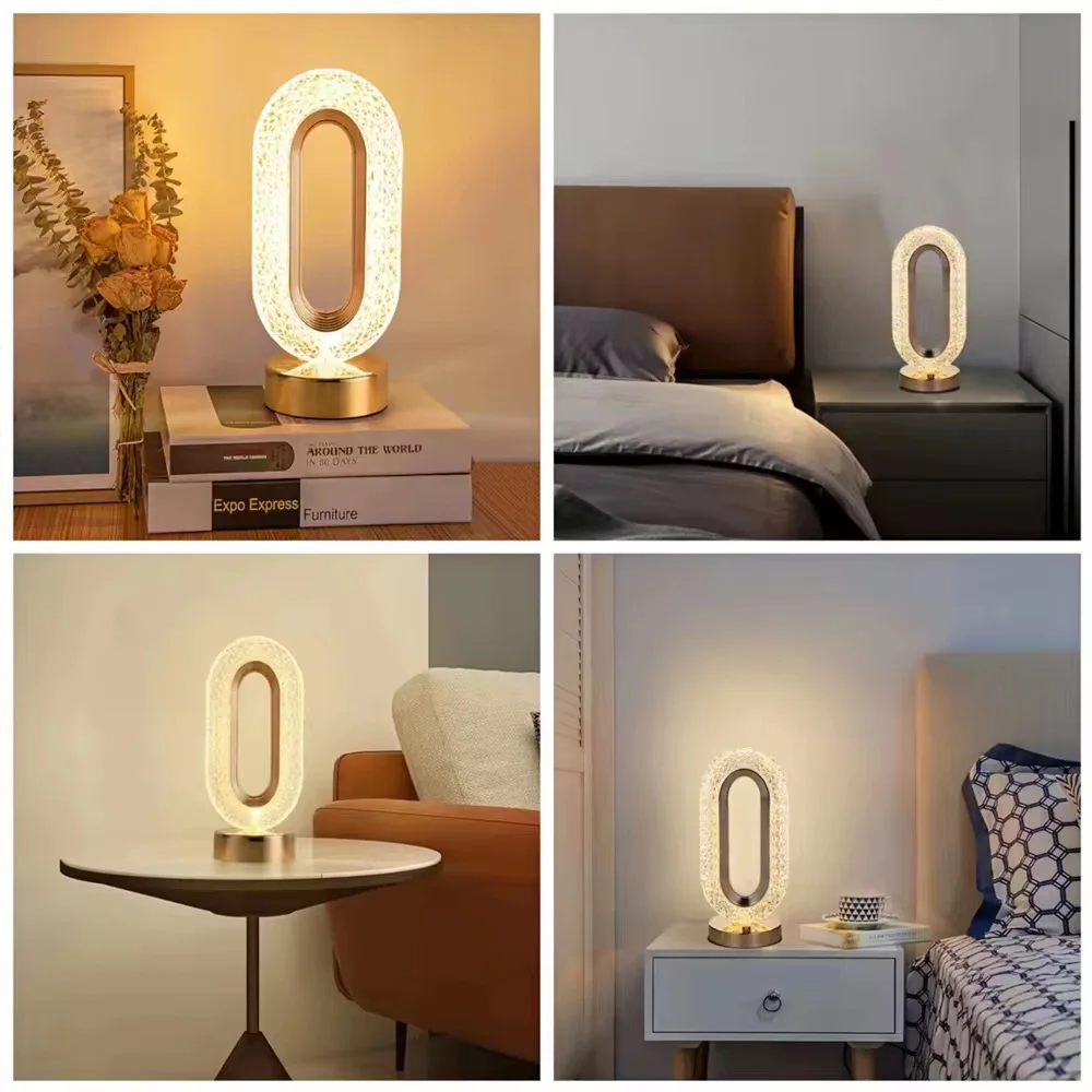 مصباح طاولة كريستالي قابل للشحن – إضاءة و3 أوضاع بـ12 ساعة عمل