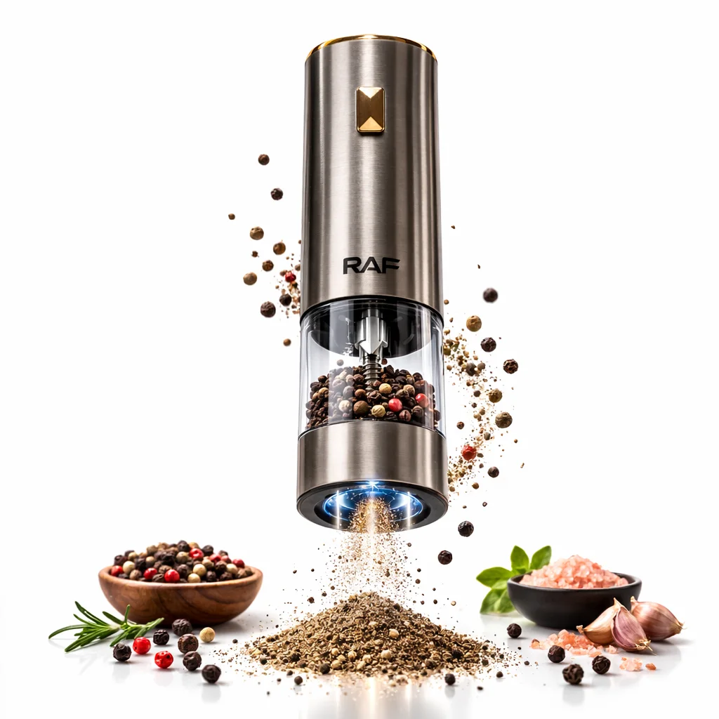 مطحنة التوابل الكهربائية – طحن ذكي بيد واحدة وإضاءة مدمجة بتصميم فخم