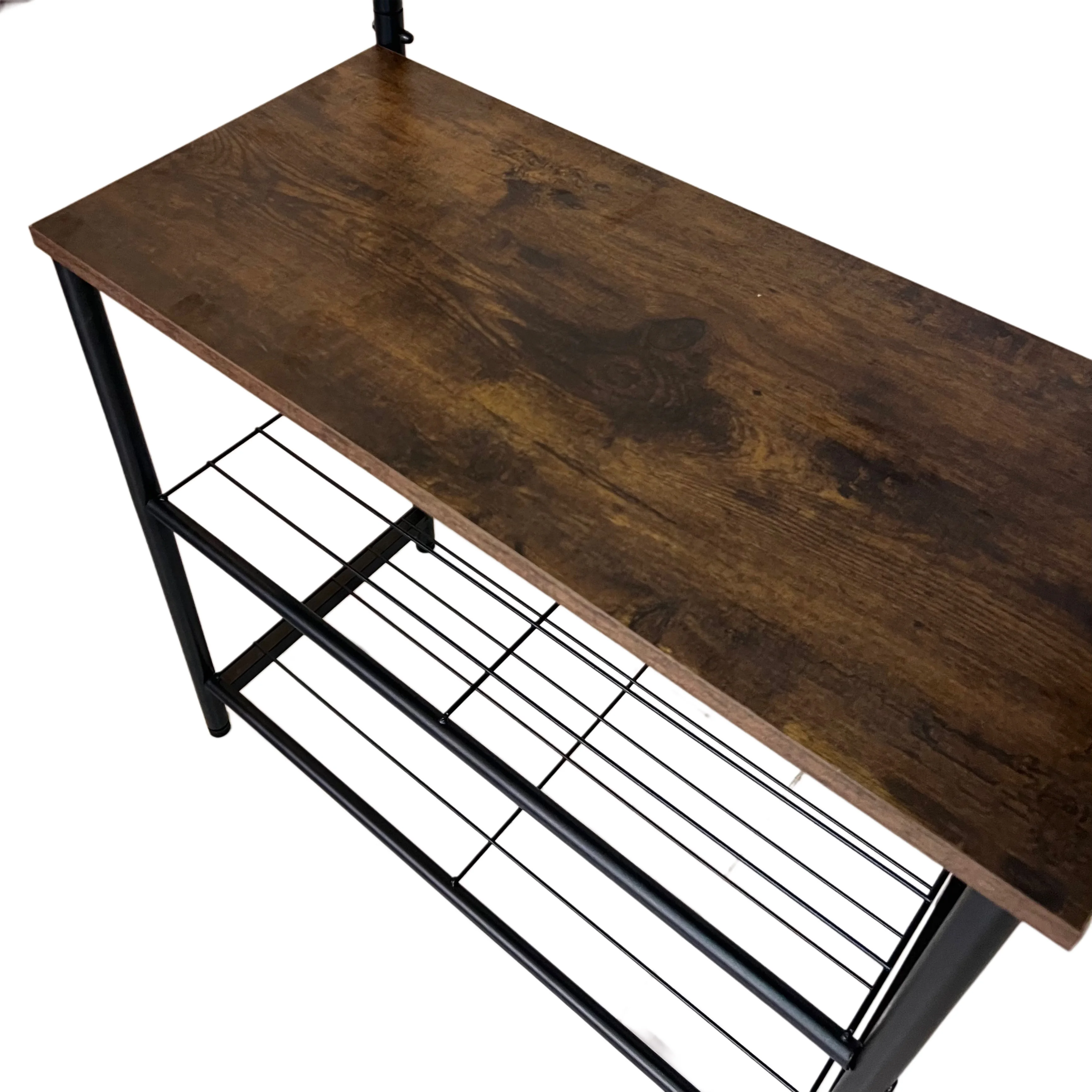 ستاند خشبي متعدد الاستخدامات 3 في 1 – مع خطافات ومقعد ورفوف أحذية