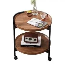 عربة تقديم وضيافة متحركة (طاولة دائرية برفين) - خشب ومعدن | الدفع عند الاستلام