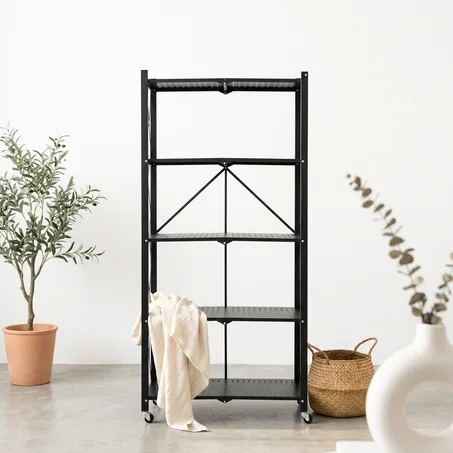 رف تخزين معدني قابل للطي 5 طبقات بعجلات