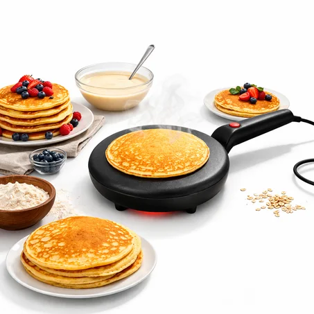 مقلاة بانكيك كهربائية محدبة – 600 واط، سطح غير لاصق، تحكم بزر واحد، متعددة الاستخدامات