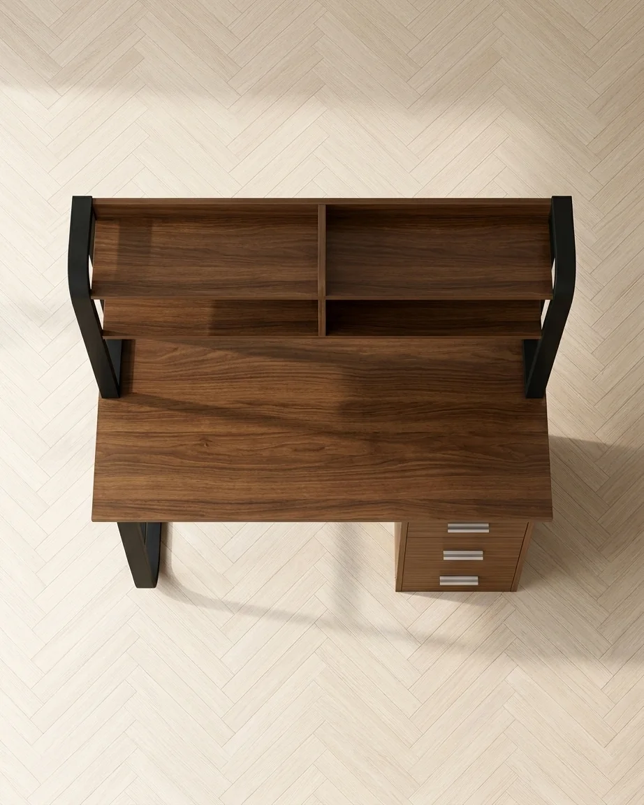 مكتب البلوط الأسود الهندسي ذو الأبعاد المثالية للمساحات المحدودة مع وحدات تخزين ذكية