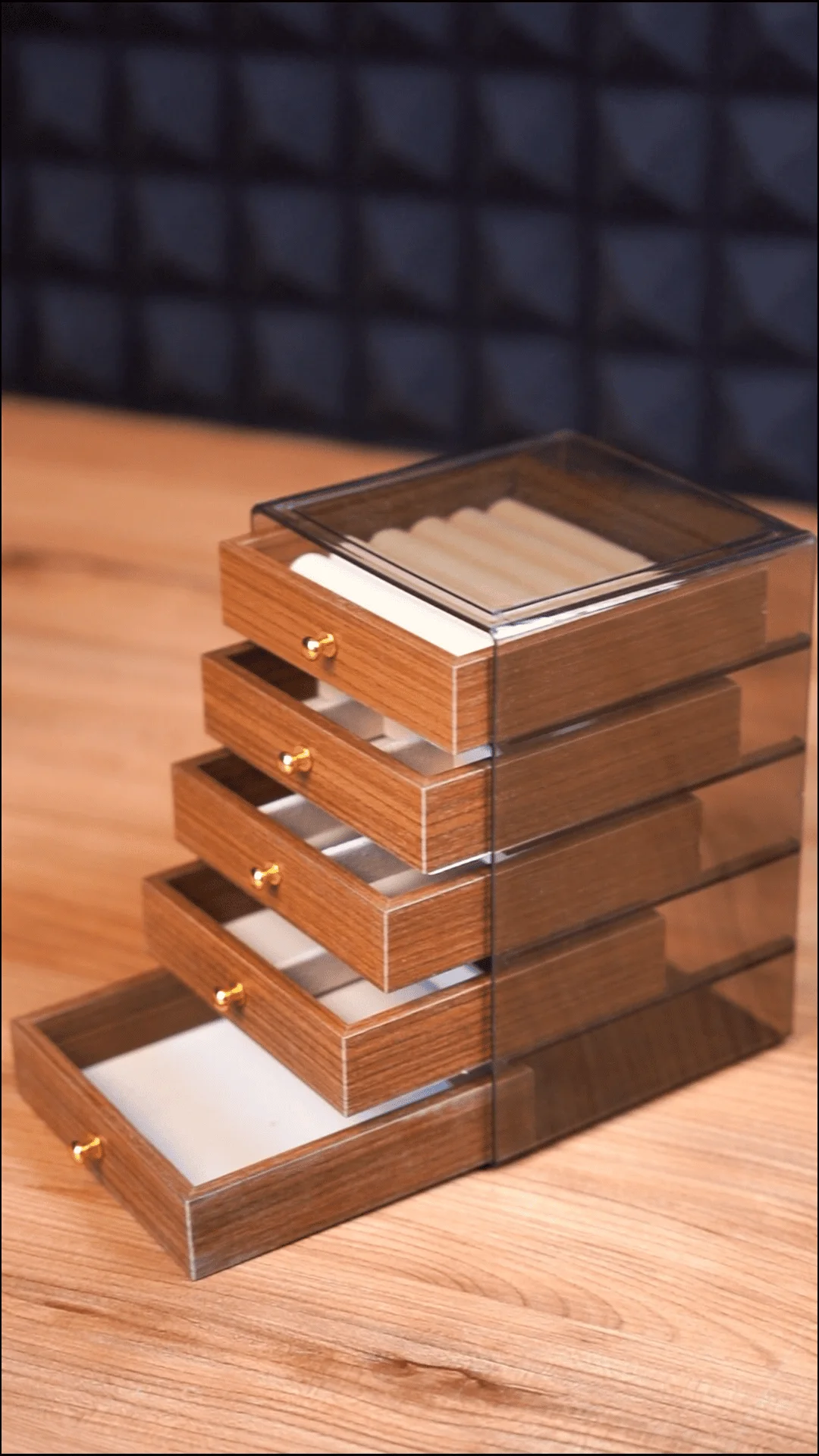 منظم مجوهرات خشبي فاخر بخمسة أدراج
