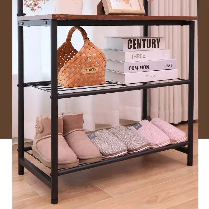 ستاند خشبي متعدد الاستخدامات 3 في 1 – مع خطافات ومقعد ورفوف أحذية