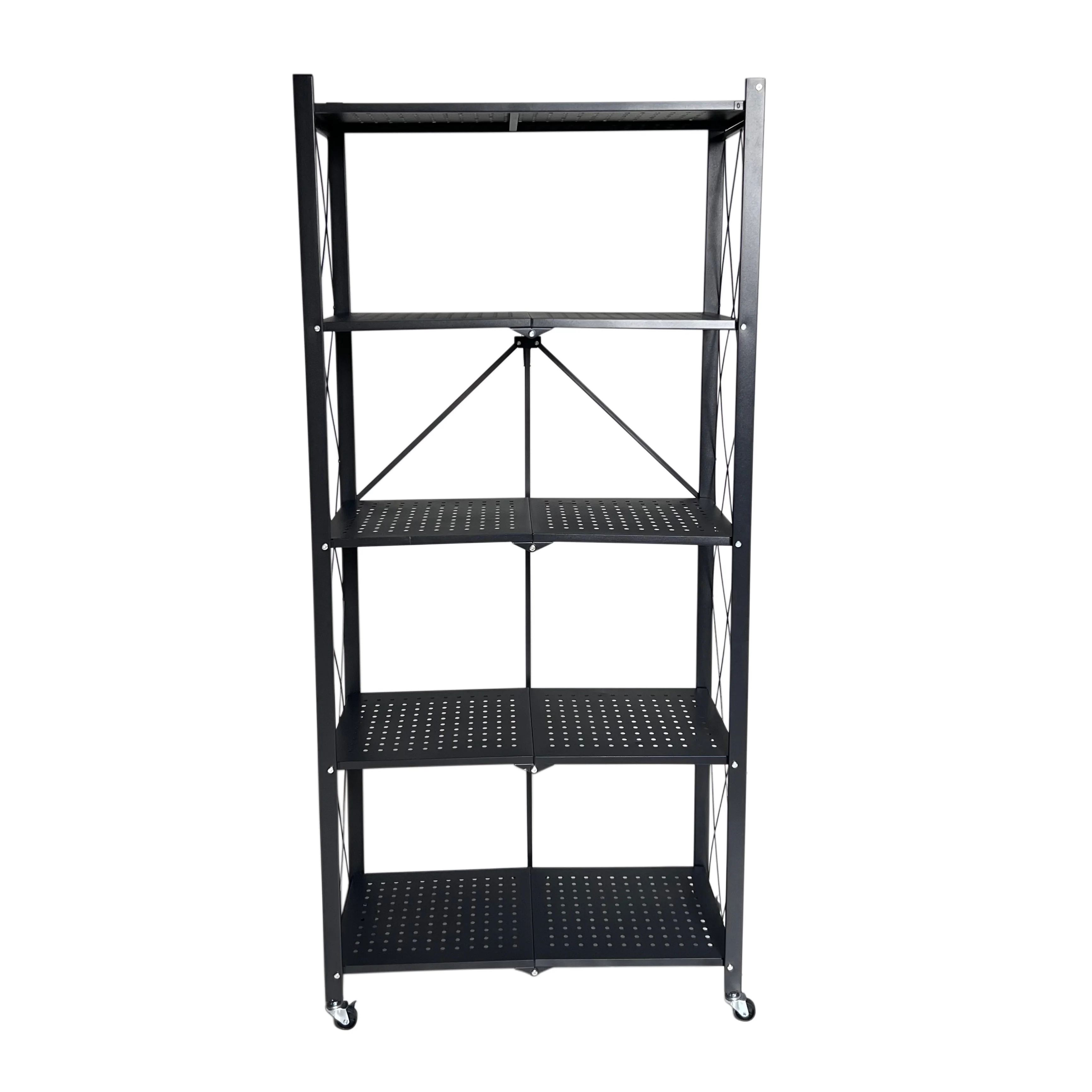 رف تخزين معدني قابل للطي 5 طبقات بعجلات
