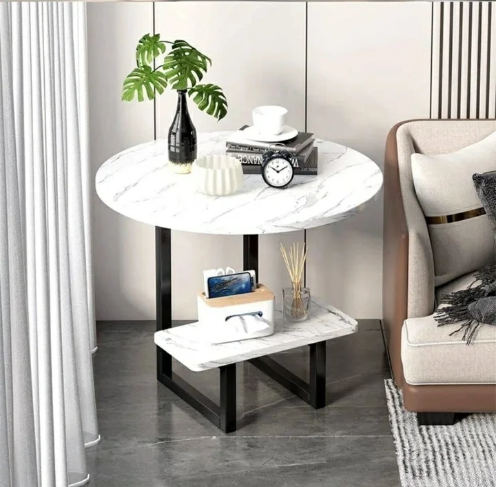 طاولة الزوايا الديكورية المزدوجة بتصميم الرخام اللامع الأنيق