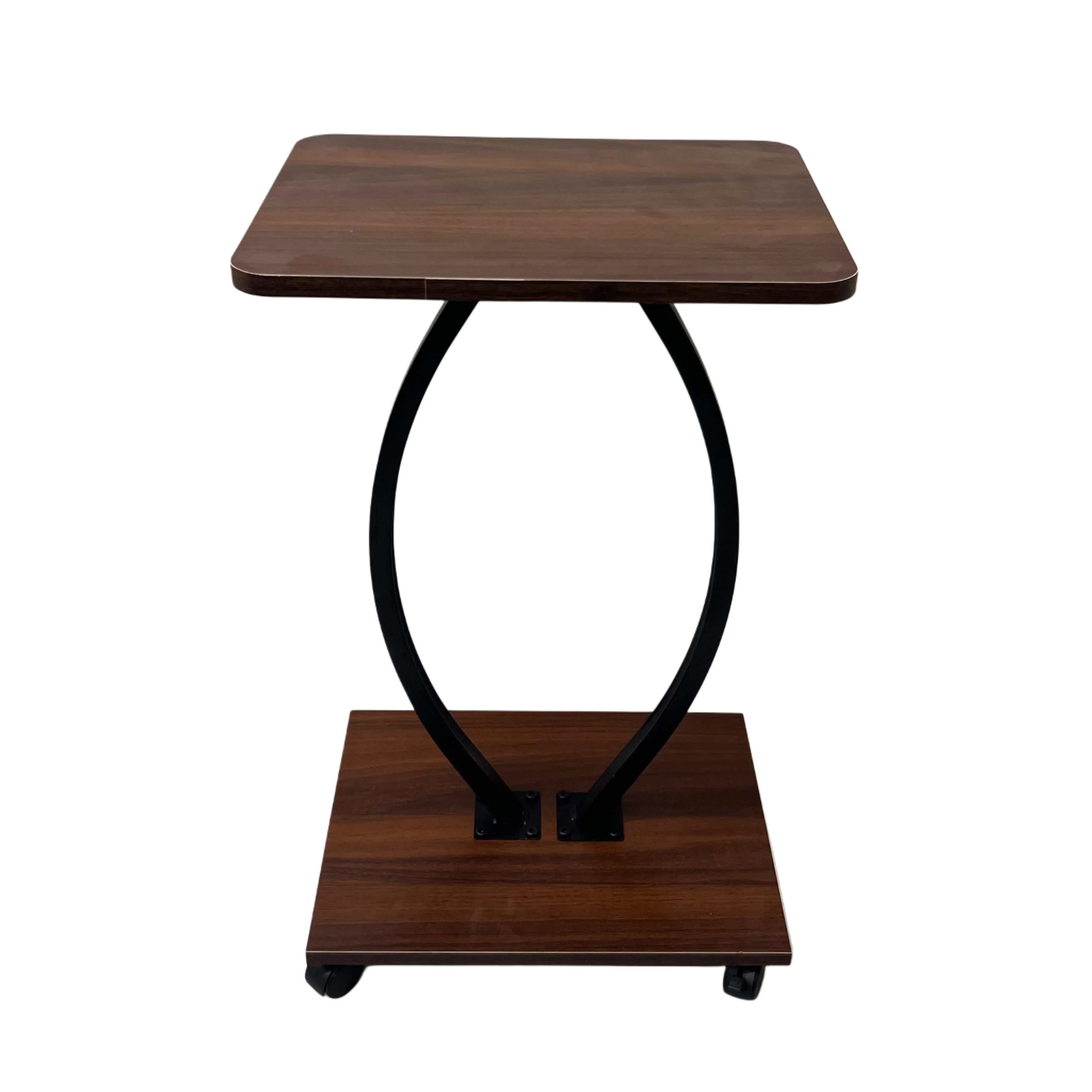 طاولة جانبية متحركة قابلة للتثبيت – تصميم C بعجلتين مع رف سفلي