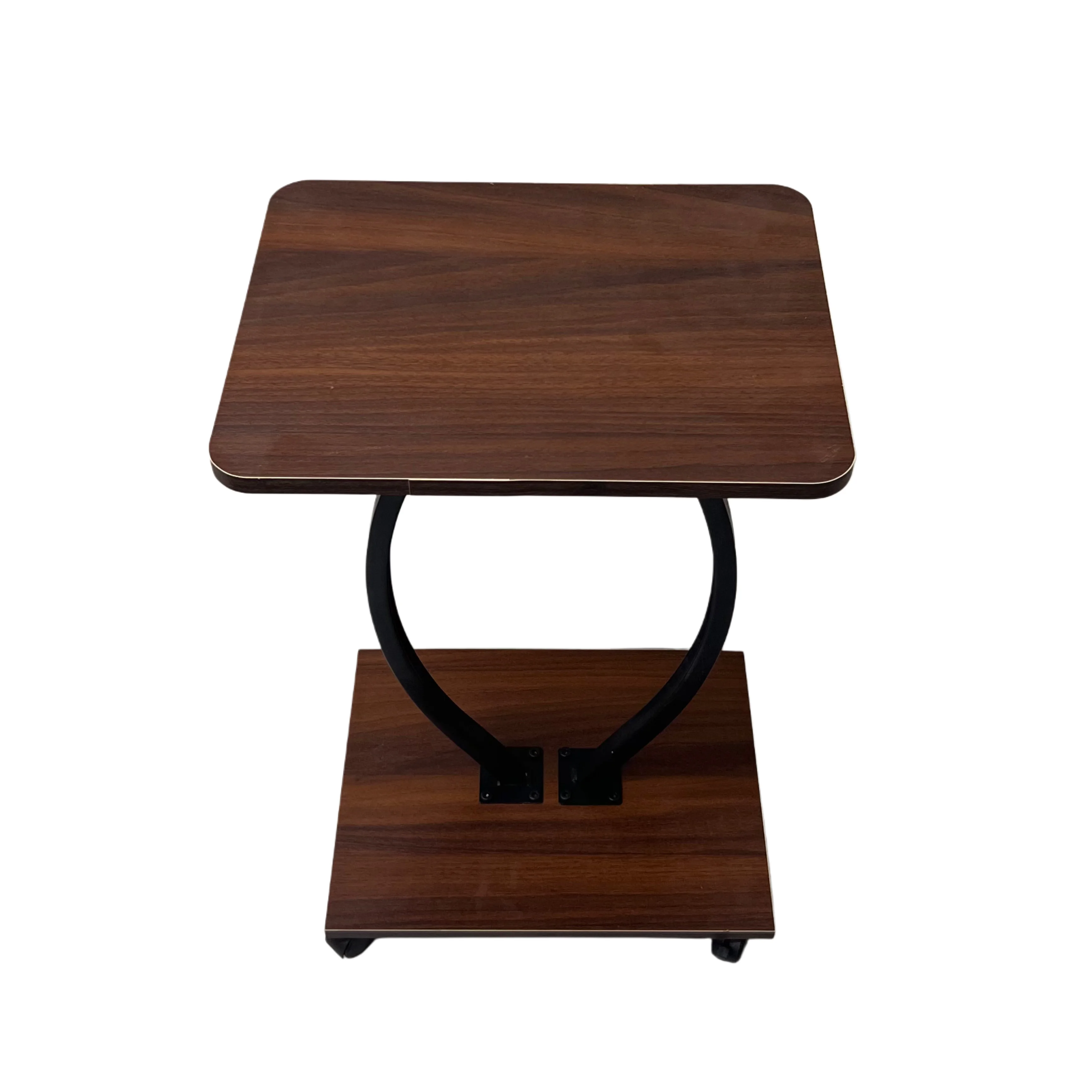 طاولة جانبية متحركة قابلة للتثبيت – تصميم C بعجلتين مع رف سفلي