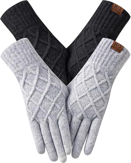 REACH STAR 2 pares de guantes de invierno para mujer, pantalla táctil, elásticos, forro térmico, guantes cálidos para clima frío