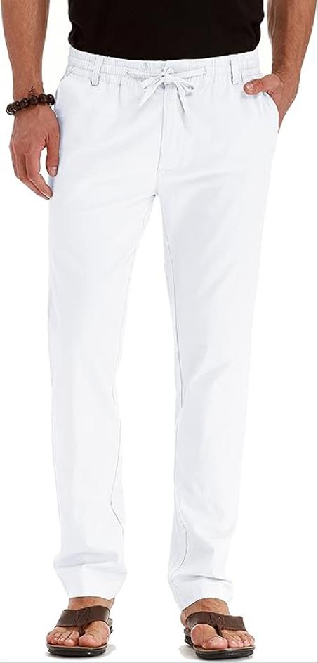 Sailwind Pantalones de lino con cordón para hombre, pantalones sueltos casuales de verano para playa
