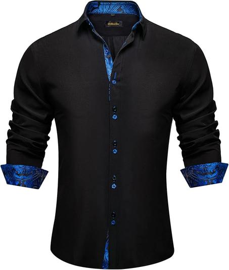 DiBanGu Camisa de vestir para hombre, manga larga, casual, con botones, ajuste regular, camisa de contraste interior para fiesta de negocios