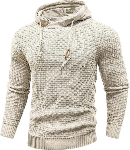 Zaitun - Sudadera de punto con capucha para hombre, de manga larga, color liso, suéter con capucha