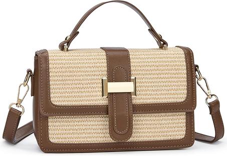 Bolsos cruzados de paja para mujer, bolsos pequeños de verano para playa, vacaciones, bolso de hombro de cuero