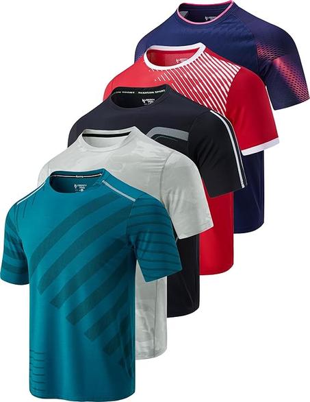 Paquete de 5 camisetas de manga corta, con cuello redondo y de secado rápido para hombre, camisetas deportivas para correr, entrenar o ir al gimnasio