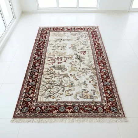 Tapis Chine Hereke en Soie – Style Pictural Animalier (180 × 160 cm)