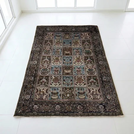 Tapis Ghom d'Iran en Soie – Motif à Compartiments (170 × 105 cm)