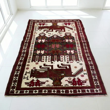 Tapis Baloutche Art Déco en Laine (140 × 85 cm)