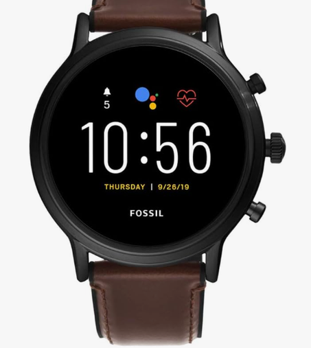 فوسيل ساعة ذكية الجيل الخامس بشاشة لمس من الستانلس ستيل مع مكبر صوت ومعدل ضربات القلب ونظام تحديد المواقع العالمي ومدفوعات بدون تلامس واشعارات الهاتف الذكي