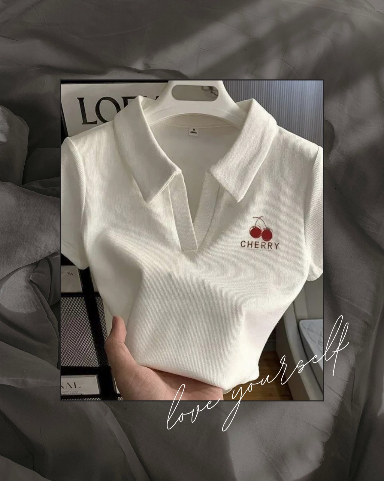 Polo crop top blanc en coton