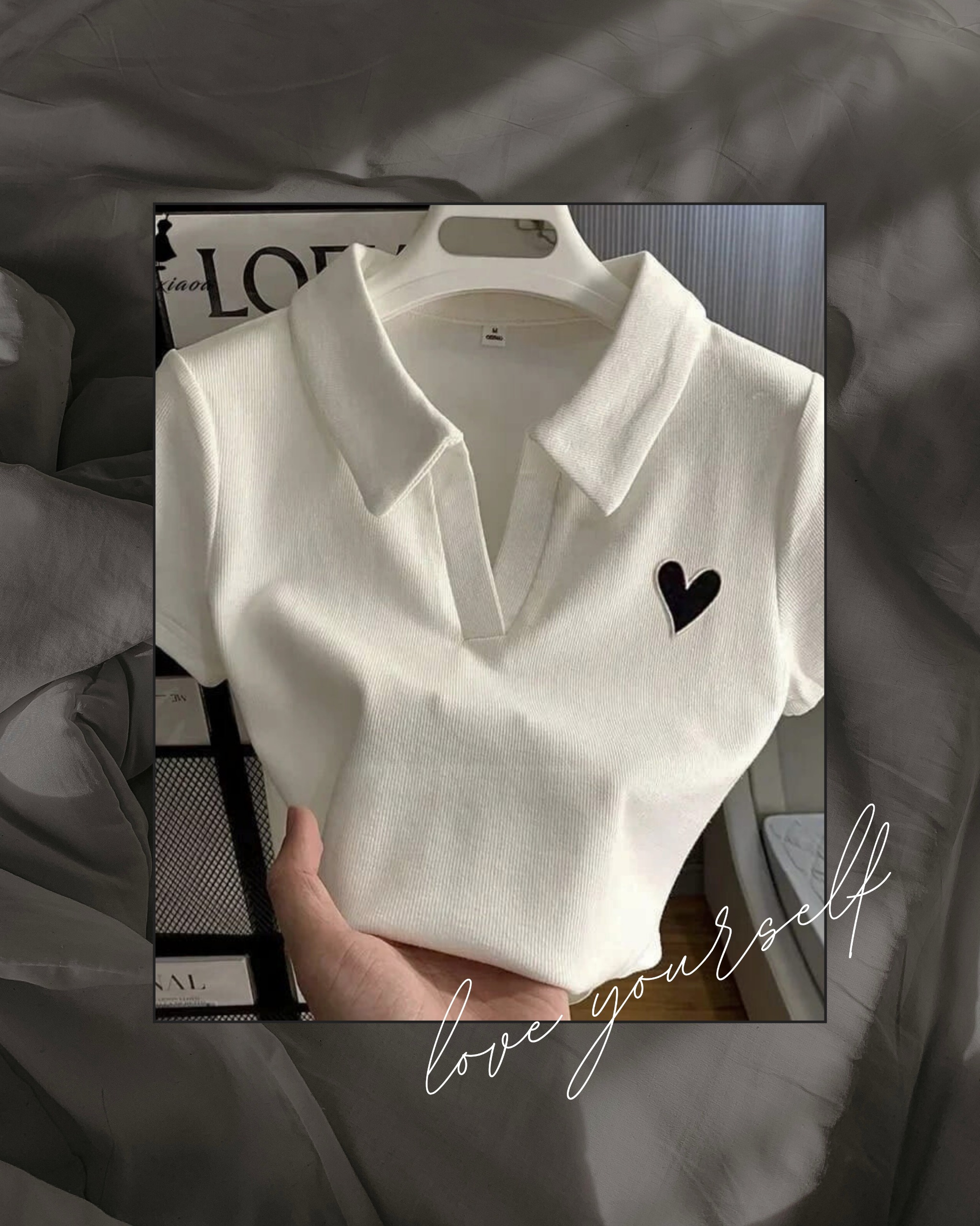 Polo crop top blanc en coton