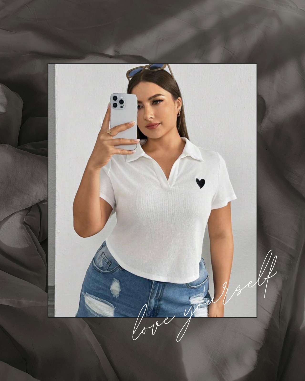 Polo crop top blanc en coton