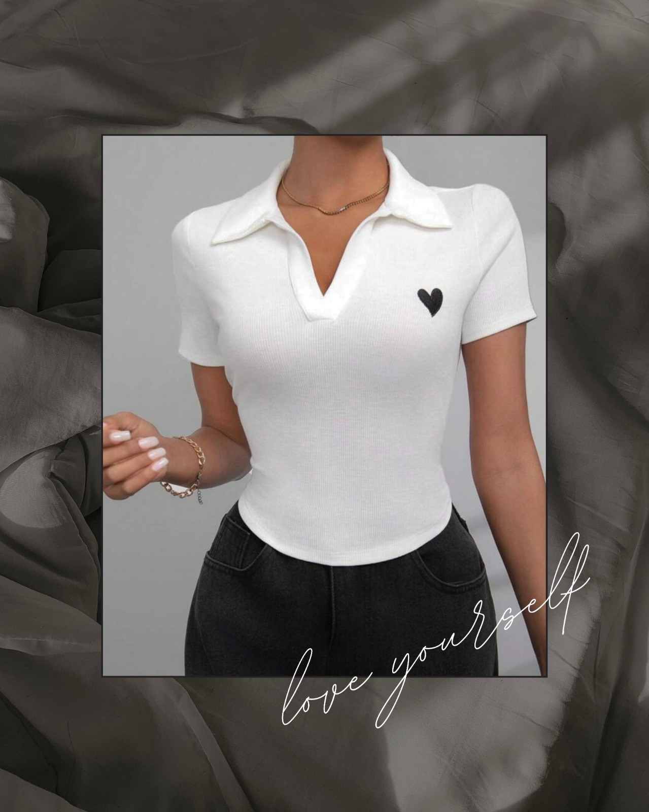 Polo crop top blanc en coton