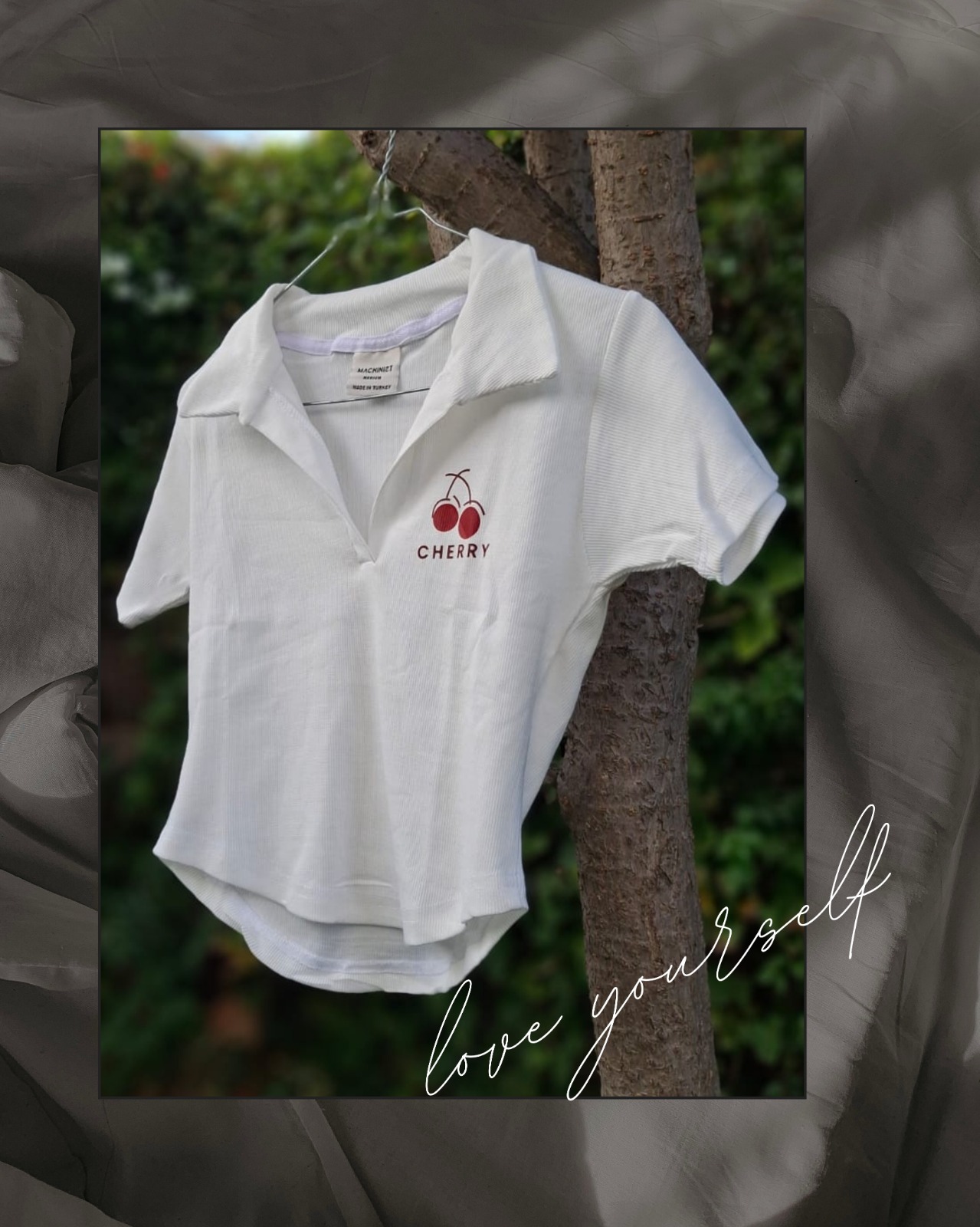 Polo crop top blanc en coton