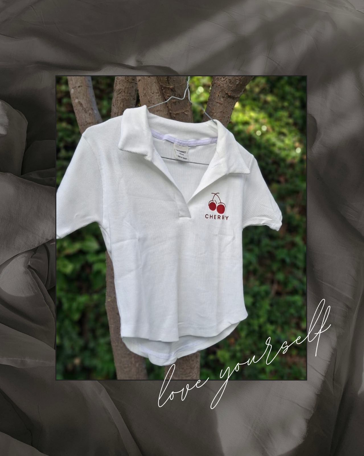 Polo crop top blanc en coton