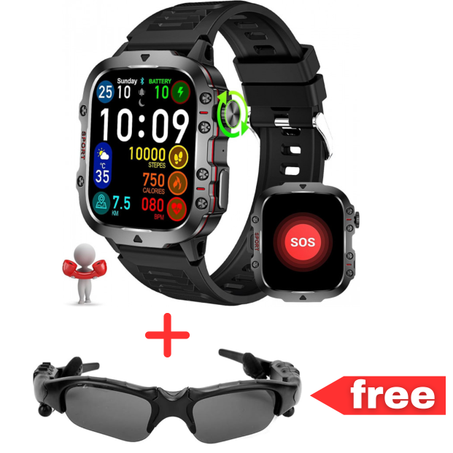 Military Smart Watch QX11 with " Gift Free Sunglasses Bluetooth " 🔥 TSh 160,000 🔥